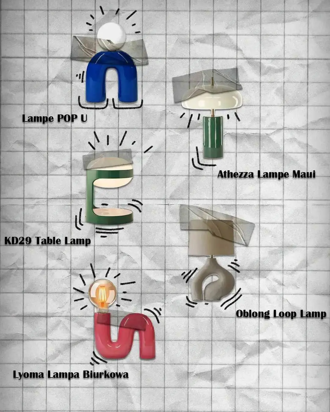 Design luminaire LEAY — lampe dans une composition graphique